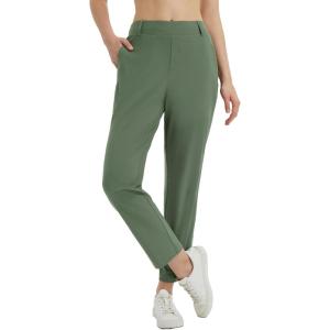 imagebaleaf Womens Golf Pants with Belt Loops Zipper Pockets Stretch Travel Work Bussiness Dressy Casual Slacks UPF 50Army Green