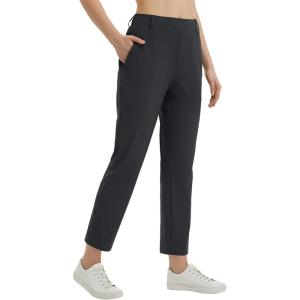 imagebaleaf Womens Golf Pants with Belt Loops Zipper Pockets Stretch Travel Work Bussiness Dressy Casual Slacks UPF 50Black