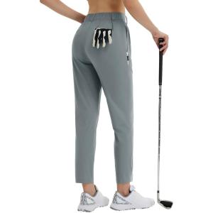 imagebaleaf Womens Golf Pants with Belt Loops Zipper Pockets Stretch Travel Work Bussiness Dressy Casual Slacks UPF 50Dark Gray