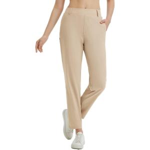 imagebaleaf Womens Golf Pants with Belt Loops Zipper Pockets Stretch Travel Work Bussiness Dressy Casual Slacks UPF 50Khaki
