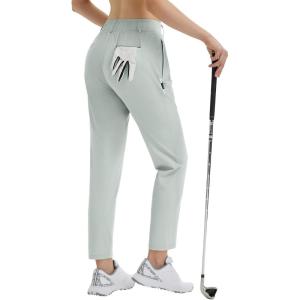 imagebaleaf Womens Golf Pants with Belt Loops Zipper Pockets Stretch Travel Work Bussiness Dressy Casual Slacks UPF 50Light Gray