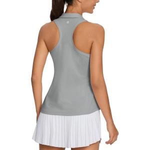 imagebaleaf Womens Golf Shirt Sleeveless Tennis Tank Tops VNeck Racerback Polo Collar UPFGrey