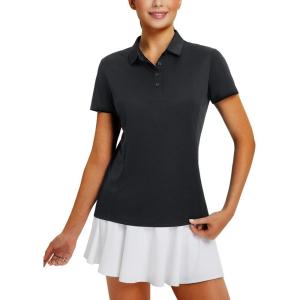 imagebaleaf Womens Golf Shirts Polo Collared V Neck Shorts Sleeve Tennis Shirt Lightweight Quick Dry UPF504 Buttonsblack