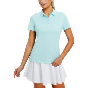imagebaleaf Womens Golf Shirts Polo Collared V Neck Shorts Sleeve Tennis Shirt Lightweight Quick Dry UPF504 Buttonslight Blue
