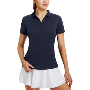 imagebaleaf Womens Golf Shirts Polo Collared V Neck Shorts Sleeve Tennis Shirt Lightweight Quick Dry UPF50V Necknavy Blue