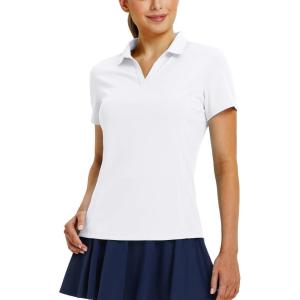 imagebaleaf Womens Golf Shirts Polo Collared V Neck Shorts Sleeve Tennis Shirt Lightweight Quick Dry UPF50V Neckwhite