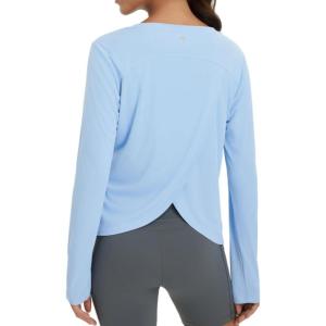 imagebaleaf Womens Long Sleeve Workout Tops Athletic Shirts Split Back Running Gym Quick Dry Sun Protection UPF 50Light Blue