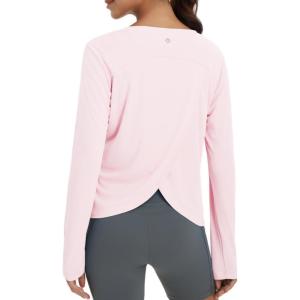 imagebaleaf Womens Long Sleeve Workout Tops Athletic Shirts Split Back Running Gym Quick Dry Sun Protection UPF 50Light Pink