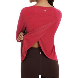 imagebaleaf Womens Long Sleeve Workout Tops Athletic Shirts Split Back Running Gym Quick Dry Sun Protection UPF 50Red