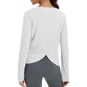 imagebaleaf Womens Long Sleeve Workout Tops Athletic Shirts Split Back Running Gym Quick Dry Sun Protection UPF 50White