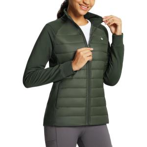 imagebaleaf Womens Running Jacket Winter Lightweight Water Resistant Puffer Coat Fall Cold Weather Hiking Zip PocketsDark Army Green