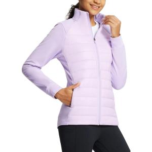 imagebaleaf Womens Running Jacket Winter Lightweight Water Resistant Puffer Coat Fall Cold Weather Hiking Zip PocketsPurple Rose