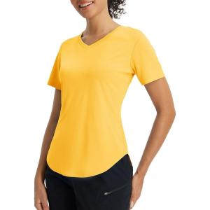 imagebaleaf Womens Short Sleeve Shirts UPF 50 Sun Shirt V Neck UV Workout Moisture Wicking Quick Dry TShirtsYellow