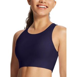 imagebaleaf Womens Swim Bra Modest High Neck Bikini Tops Quick Dry UPF 50Bathing Suit Sports Workout Removable PaddedDark Blue