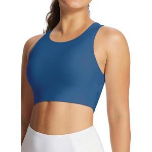 imagebaleaf Womens Swim Bra Modest High Neck Bikini Tops Quick Dry UPF 50Bathing Suit Sports Workout Removable PaddedNavy Blue