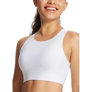 imagebaleaf Womens Swim Bra Modest High Neck Bikini Tops Quick Dry UPF 50Bathing Suit Sports Workout Removable PaddedWhite