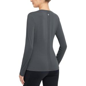 imagebaleaf Womens Thermal Shirts Crewneck Fleece Lined Long Sleeve Tops Running Workout Ski Base Layer Winter Cold WeatherLight Grey