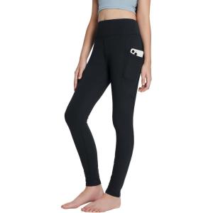 imagebaleaf Youth Girls Fleece Lined Leggings Water Repellent High Waisted Winter Warm Athletic Pants Hiking Running YogaBlack