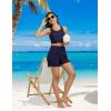 imagebaleaf Womens 5quot Swim Board Shorts High Waisted Quick Dry UPF 50 Swimsuit Swimming Bottoms with Boxer Liner Zipper PocketsNavy Blue