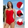 imagebaleaf Womens Button up One Piece Swimsuits Tummy Control Bathing Suits 2025 Modest Full Coverage Swimwear Adjustable StrapRed