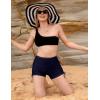 imagebaleaf Womens Swim Shorts 3quot High Waisted Swimsuit Tummy Control Bottoms Ruched Side Board Shorts with PocketNavy Blue