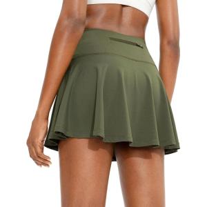 imageSANTINY Pleated Tennis Skirt for Women with 4 Pockets Womens High Waisted Athletic Golf Skorts Skirts for Running CasualArmy Green