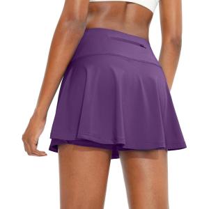 imageSANTINY Pleated Tennis Skirt for Women with 4 Pockets Womens High Waisted Athletic Golf Skorts Skirts for Running CasualDark Purple
