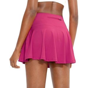 imageSANTINY Pleated Tennis Skirt for Women with 4 Pockets Womens High Waisted Athletic Golf Skorts Skirts for Running CasualDeep Pink