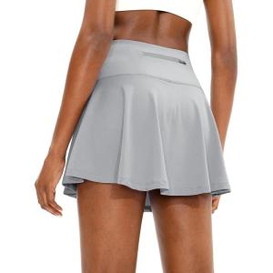 imageSANTINY Pleated Tennis Skirt for Women with 4 Pockets Womens High Waisted Athletic Golf Skorts Skirts for Running CasualGrey