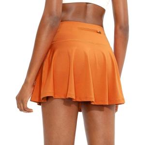 imageSANTINY Pleated Tennis Skirt for Women with 4 Pockets Womens High Waisted Athletic Golf Skorts Skirts for Running CasualOrange