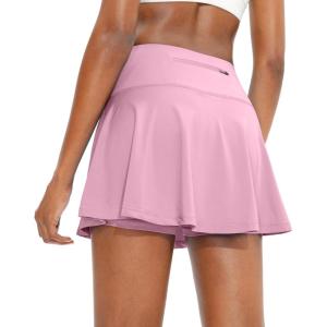 imageSANTINY Pleated Tennis Skirt for Women with 4 Pockets Womens High Waisted Athletic Golf Skorts Skirts for Running CasualPink