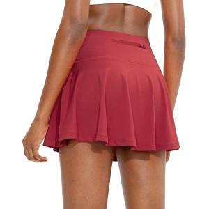 imageSANTINY Pleated Tennis Skirt for Women with 4 Pockets Womens High Waisted Athletic Golf Skorts Skirts for Running CasualRed