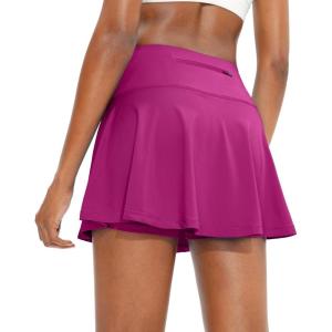 imageSANTINY Pleated Tennis Skirt for Women with 4 Pockets Womens High Waisted Athletic Golf Skorts Skirts for Running CasualRose