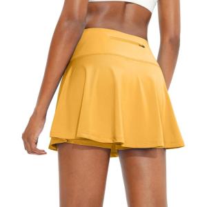 imageSANTINY Pleated Tennis Skirt for Women with 4 Pockets Womens High Waisted Athletic Golf Skorts Skirts for Running CasualYellow