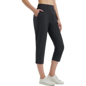 imagebaleaf 20 Women Capris with Pockets Stretch Golf Work Dress Cropped Pants Straight Leg High Waisted Pull On SummerBlack