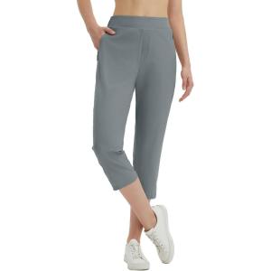 imagebaleaf 20 Women Capris with Pockets Stretch Golf Work Dress Cropped Pants Straight Leg High Waisted Pull On SummerDark Gray