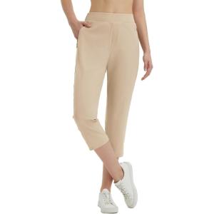 imagebaleaf 20 Women Capris with Pockets Stretch Golf Work Dress Cropped Pants Straight Leg High Waisted Pull On SummerKhaki