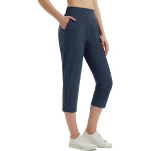 imagebaleaf 20 Women Capris with Pockets Stretch Golf Work Dress Cropped Pants Straight Leg High Waisted Pull On SummerNavy Blue