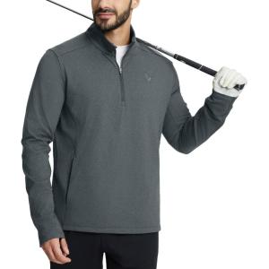 imagebaleaf Mens Golf Pullover Quarter Zip Fleece with Zipper Pockets Water Resistant Hiking SweaterDark Grey