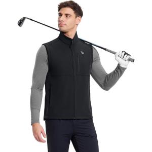 imagebaleaf Mens Golf Vest Fleece Lined Softshell Sleeveless Jacket Water Resistant Cold Weather Running Gear Winter PocketsBlack