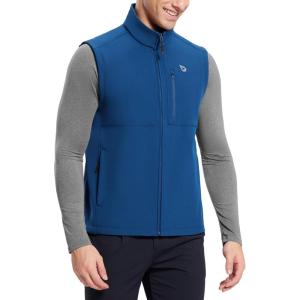 imagebaleaf Mens Golf Vest Fleece Lined Softshell Sleeveless Jacket Water Resistant Cold Weather Running Gear Winter PocketsBlue