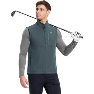 imagebaleaf Mens Golf Vest Fleece Lined Softshell Sleeveless Jacket Water Resistant Cold Weather Running Gear Winter PocketsGrey