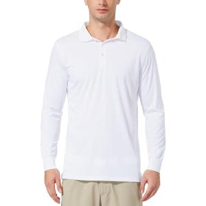 imagebaleaf Mens Long Sleeve Golf Polo Shirt UPF 50 Quick Dry 3 Button Casual Work Outdoor Lightweight Performance Shirts02white