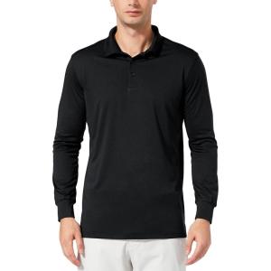 imagebaleaf Mens Long Sleeve Golf Polo Shirt UPF 50 Quick Dry 3 Button Casual Work Outdoor Lightweight Performance Shirts03black