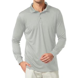 imagebaleaf Mens Long Sleeve Golf Polo Shirt UPF 50 Quick Dry 3 Button Casual Work Outdoor Lightweight Performance Shirts05light Gray