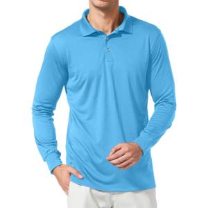 imagebaleaf Mens Long Sleeve Golf Polo Shirt UPF 50 Quick Dry 3 Button Casual Work Outdoor Lightweight Performance Shirts08blue