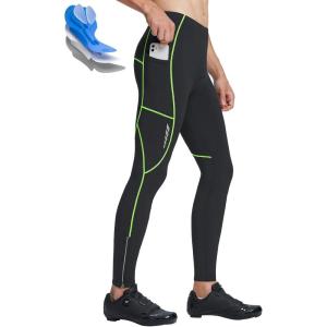 imagebaleaf Mens Thermal Cycling Pants 4D Padded Winter Bike Tights Fleece Lined Bicyble Riding LeggingsBlackGreen