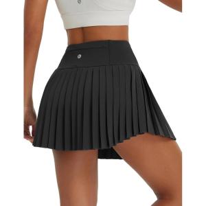 imagebaleaf Pleated Tennis Skirt for Women with Shorts High Waisted Lightweight Athletic Golf Skort Skirts Zipper PocketsBlack