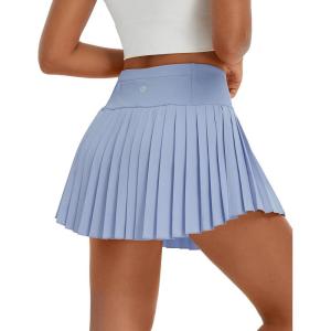imagebaleaf Pleated Tennis Skirt for Women with Shorts High Waisted Lightweight Athletic Golf Skort Skirts Zipper PocketsLight Blue