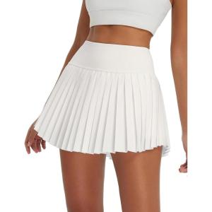 imagebaleaf Pleated Tennis Skirt for Women with Shorts High Waisted Lightweight Athletic Golf Skort Skirts Zipper PocketsWhite